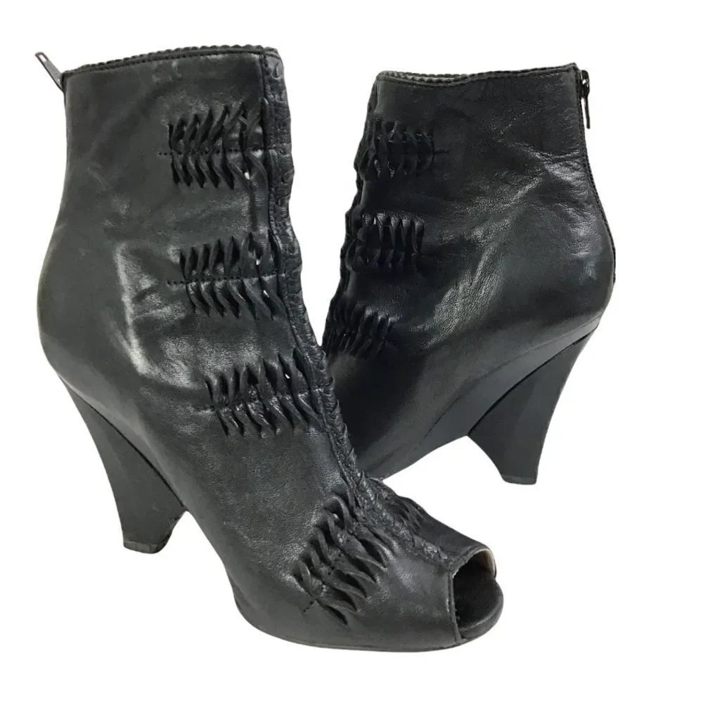 Sam Edelman NYC Black Leather Krosby Peep Toe Bootie